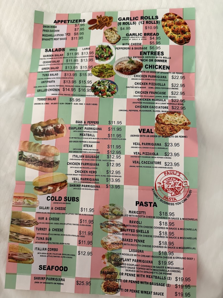 Pauli's Pizza Pasta Photo Menu 1