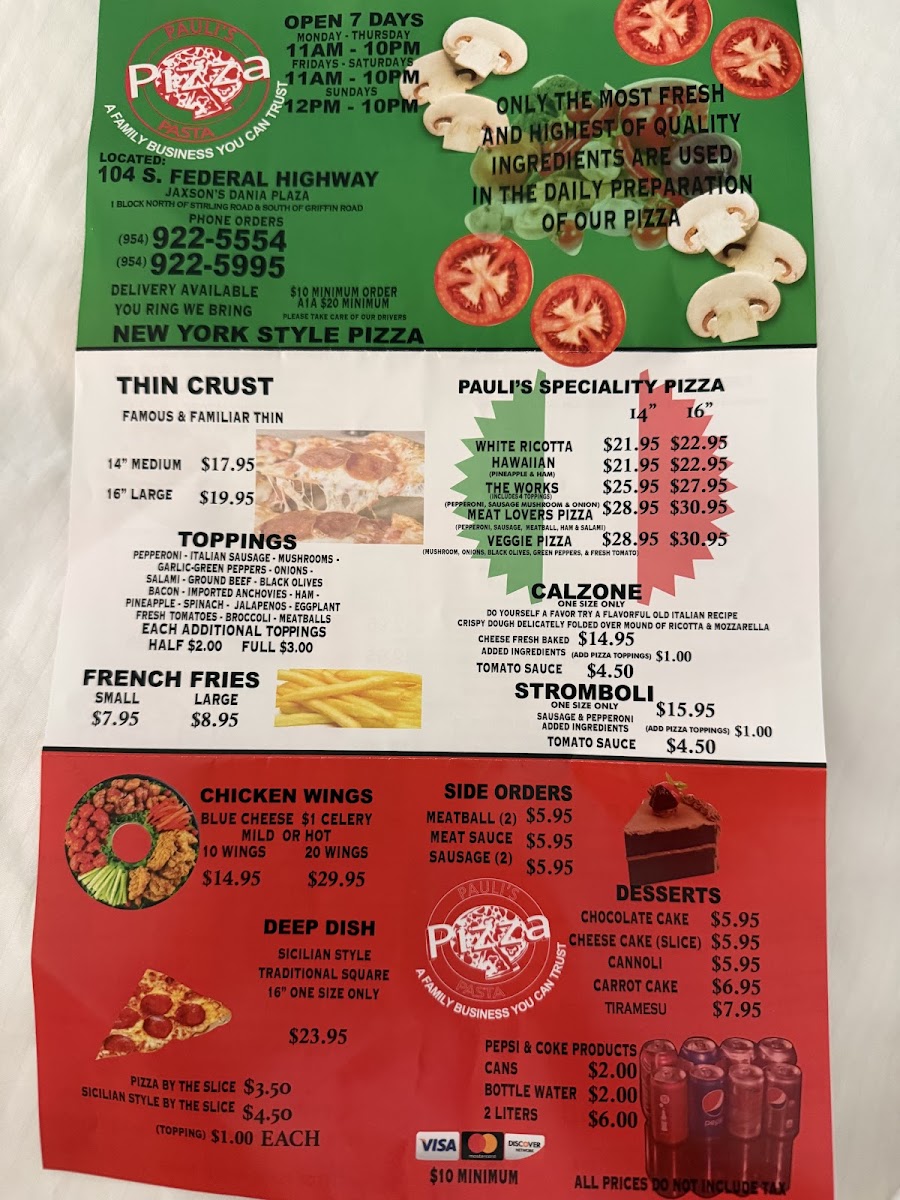 Pauli's Pizza Pasta Photo Menu 3
