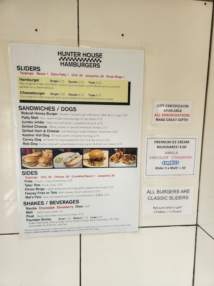 Hunter House Hamburgers Photo Menu 1