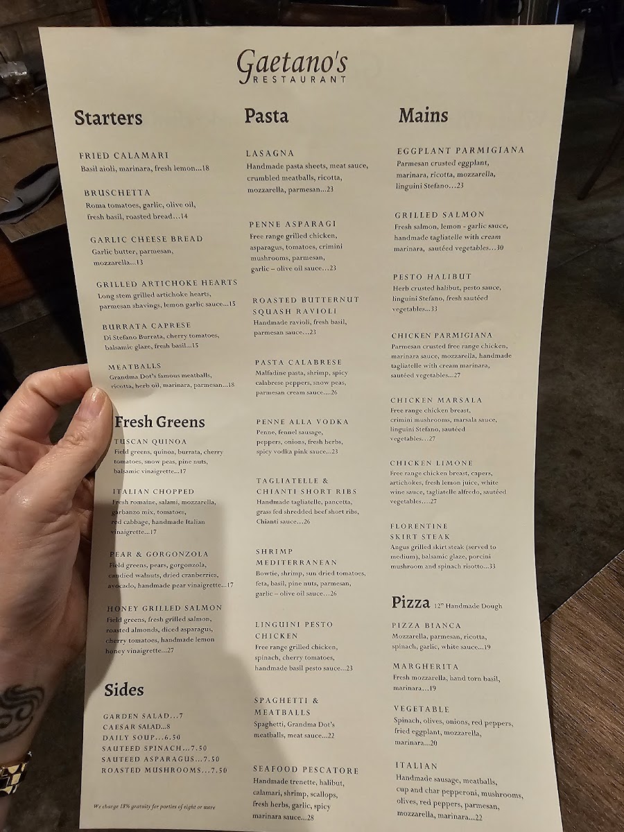 Gaetano's Restaurant Photo Menu 1