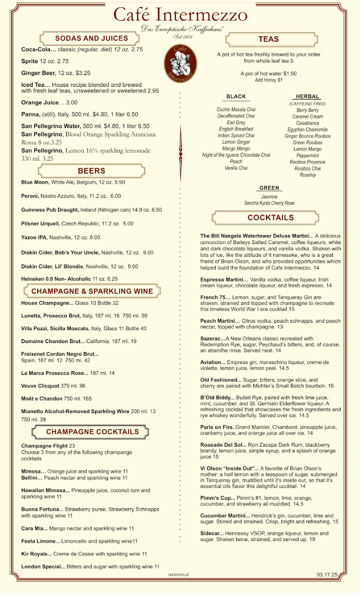Café Intermezzo - Nashville Photo Menu 1