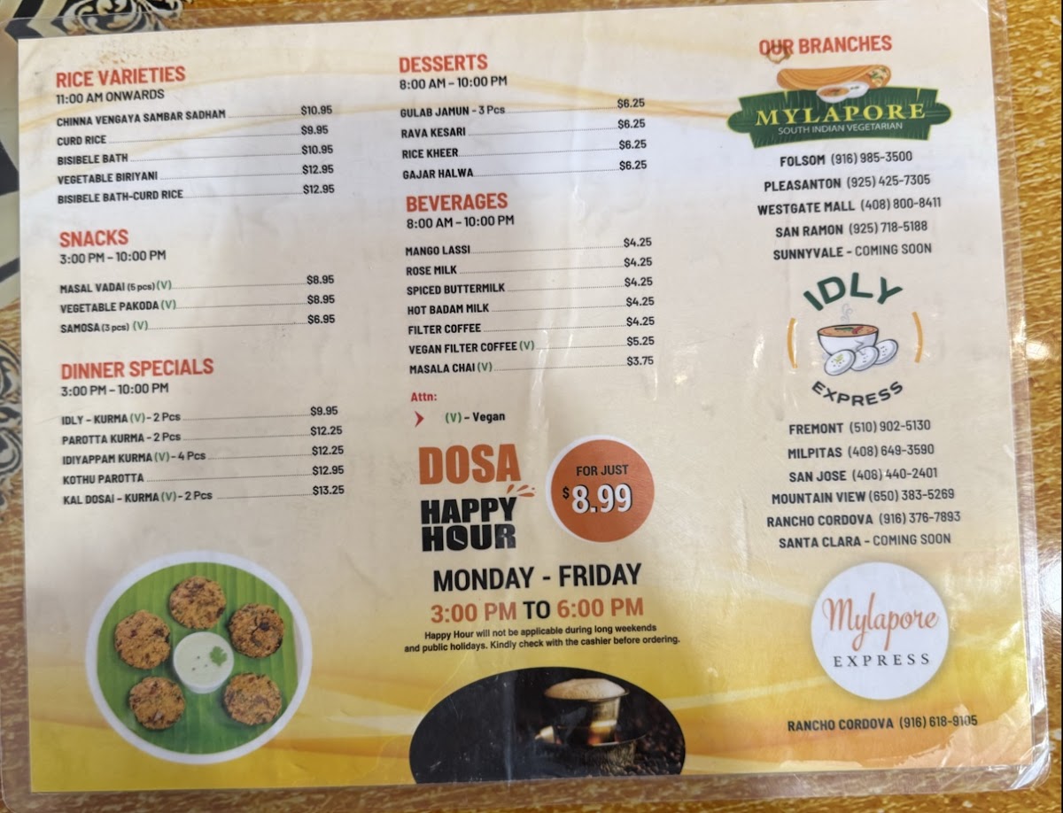 Mylapore South Indian Pleasanton Photo Menu 2