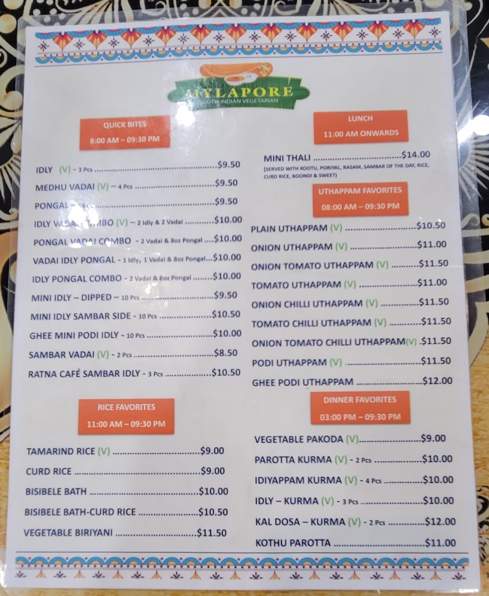Mylapore South Indian Pleasanton Photo Menu 7