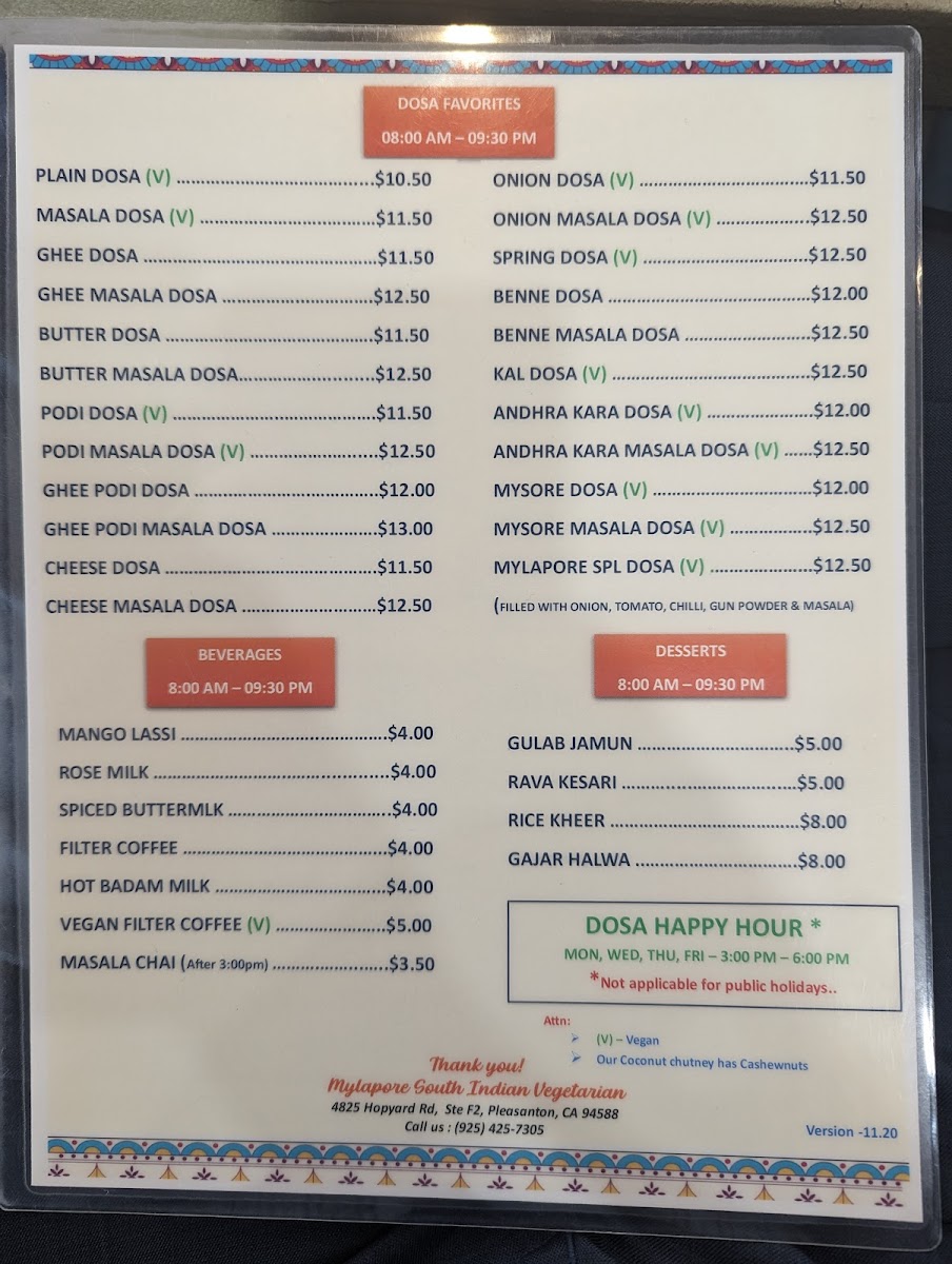 Mylapore South Indian Pleasanton Photo Menu 8