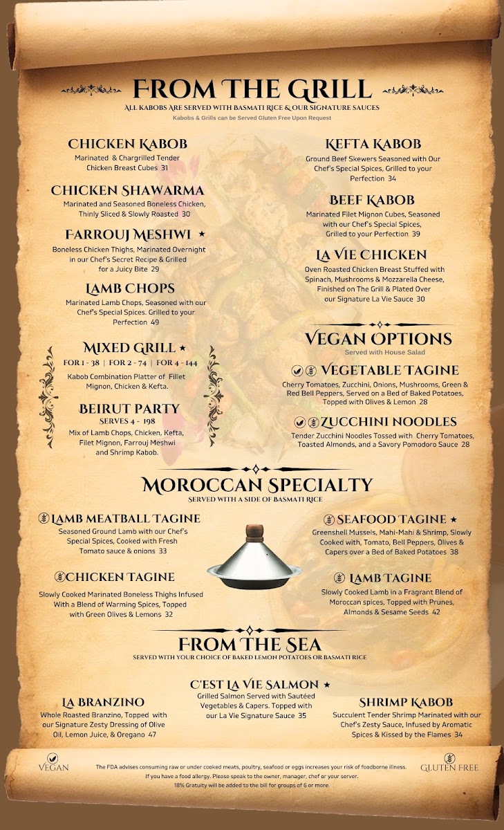 La Vie Mediterranean Restaurant Photo Menu 1