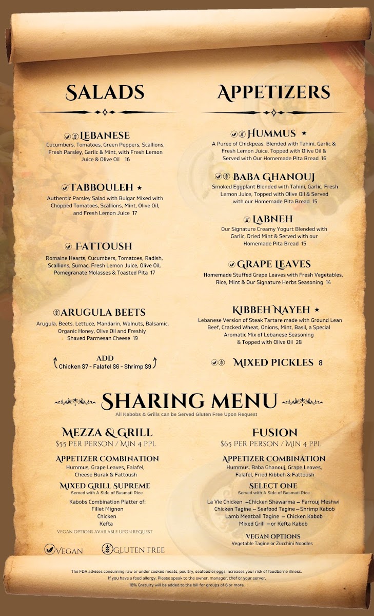 La Vie Mediterranean Restaurant Photo Menu 2