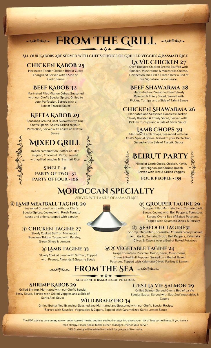 La Vie Mediterranean Restaurant Photo Menu 7
