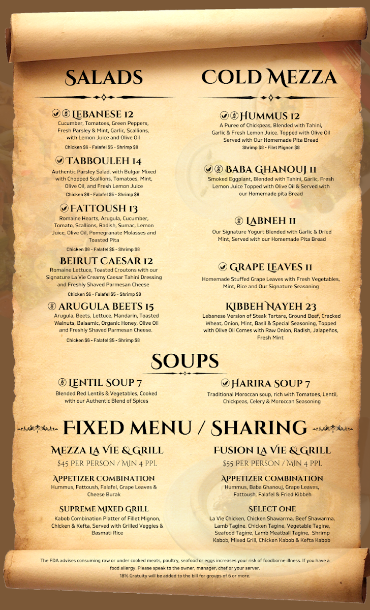 La Vie Mediterranean Restaurant Photo Menu 8
