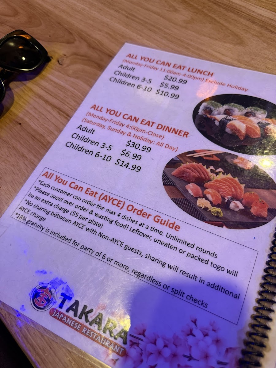 Takara Japanese Restaurant Photo Menu 2