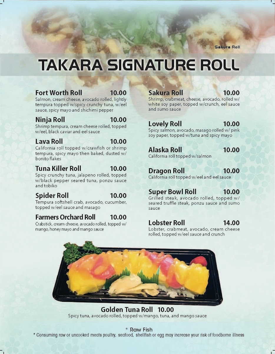 Takara Japanese Restaurant Photo Menu 3