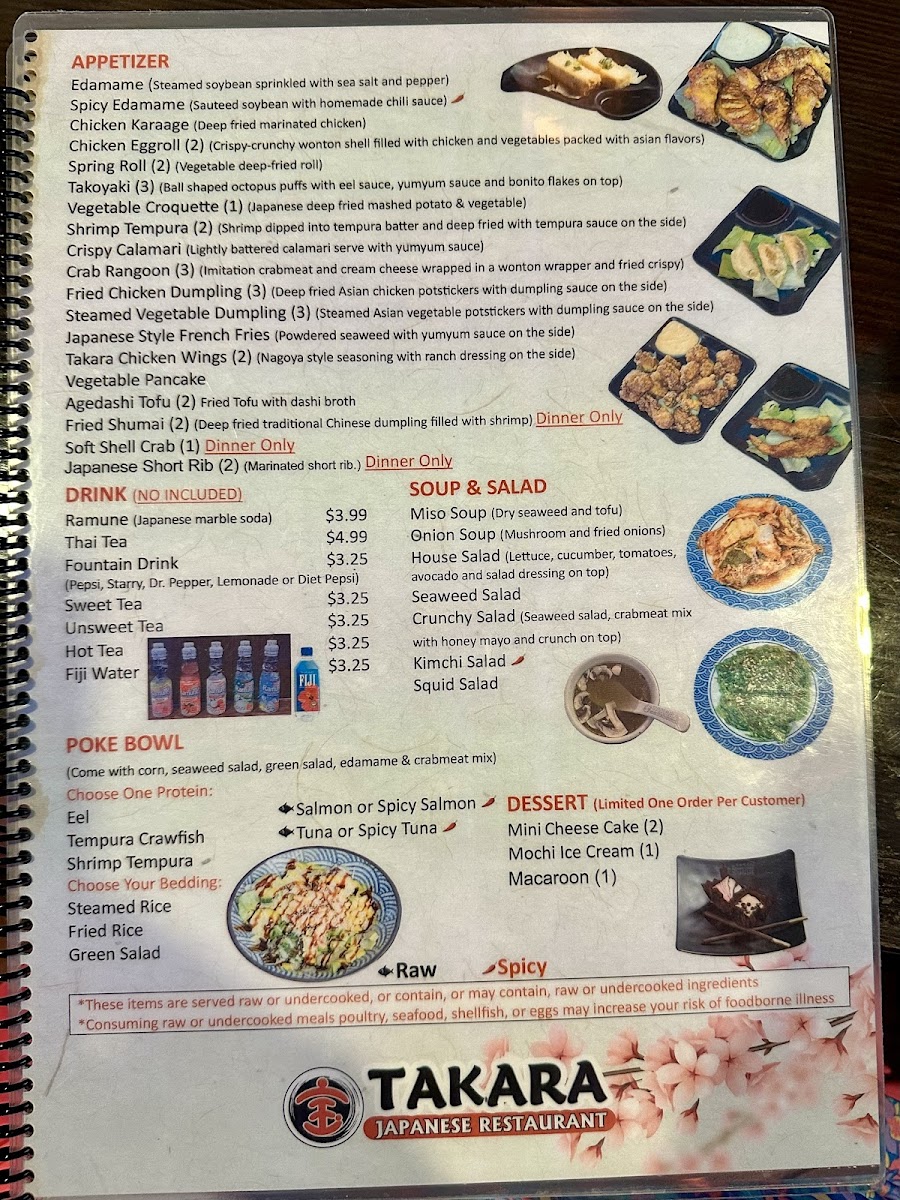 Takara Japanese Restaurant Photo Menu 7