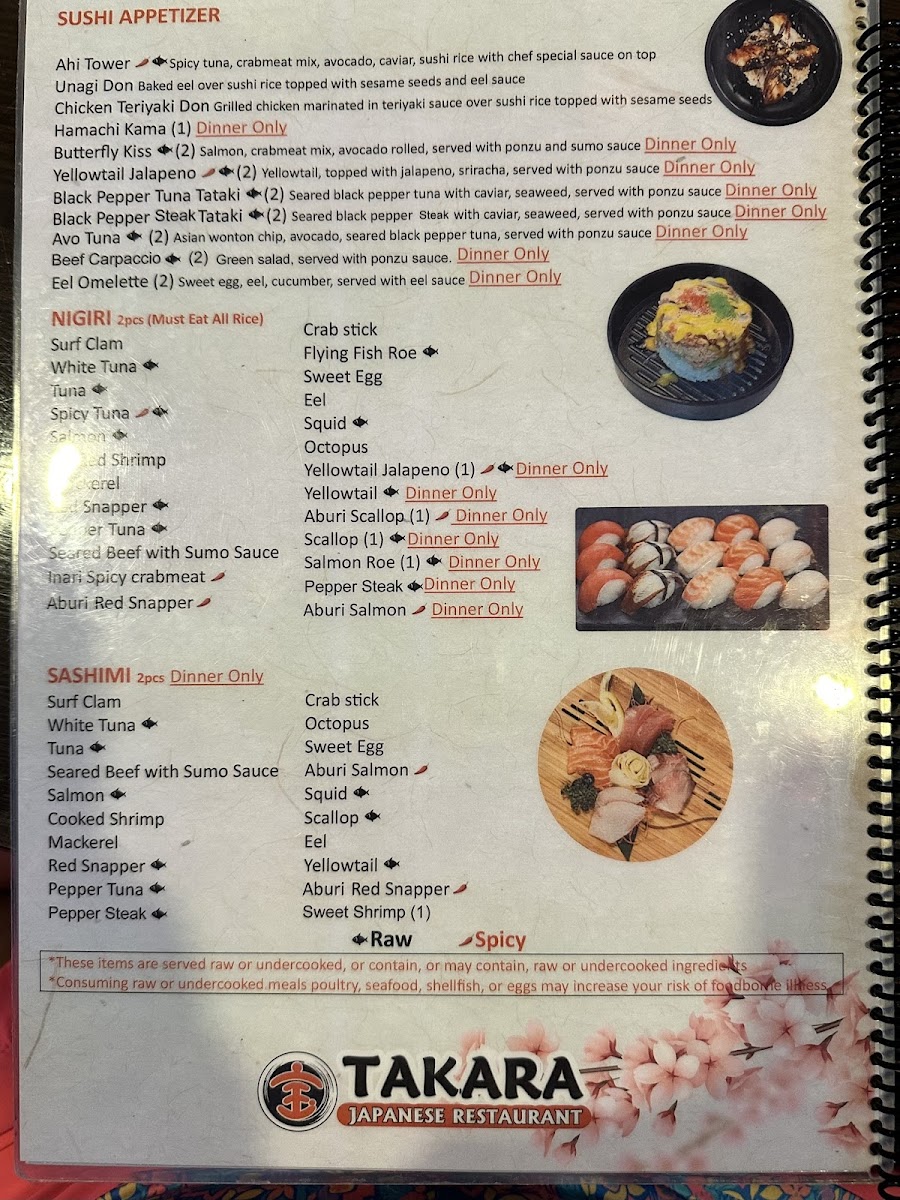 Takara Japanese Restaurant Photo Menu 9