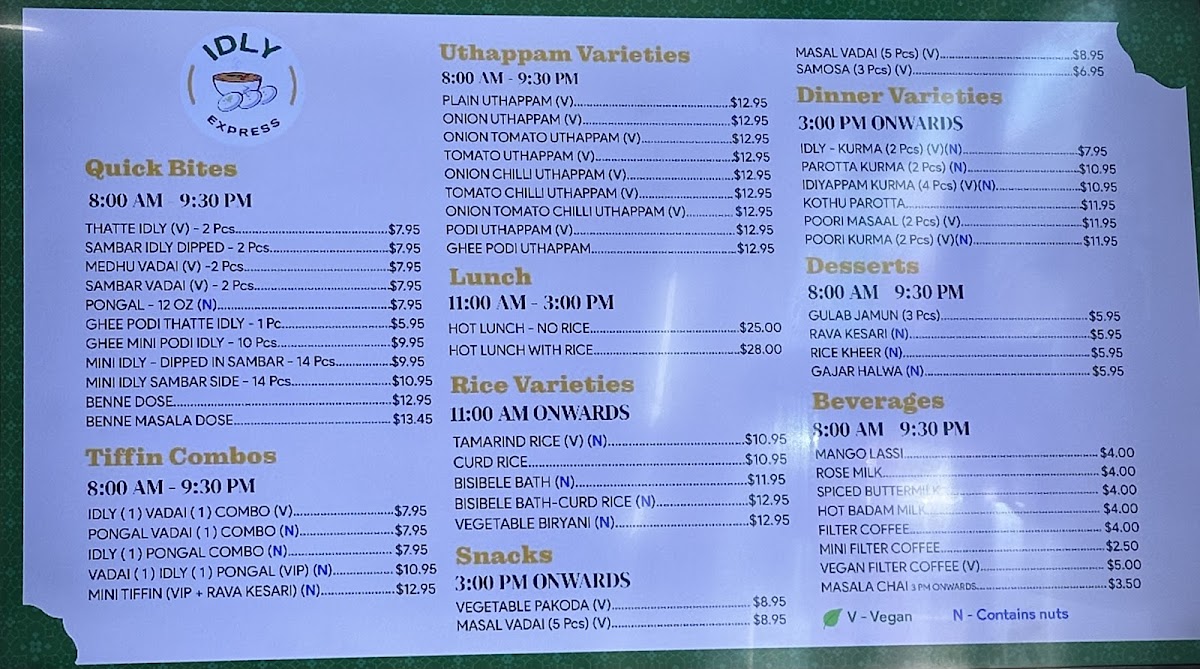 Idly Express - Milpitas Photo Menu 1