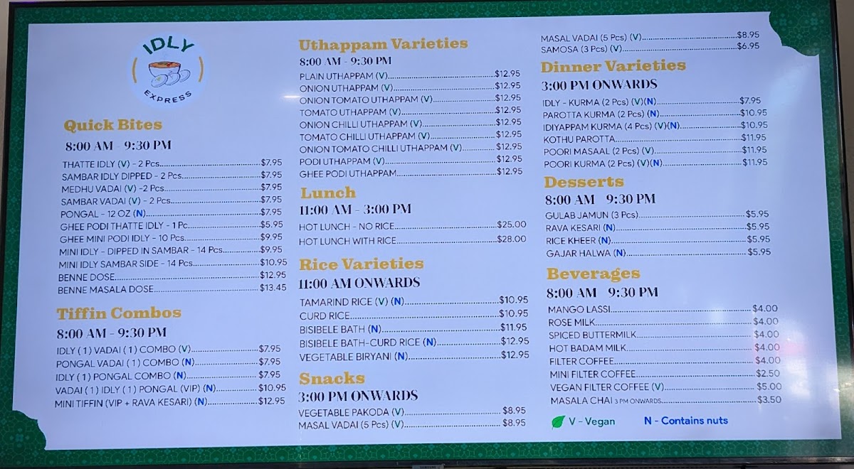 Idly Express - Milpitas Photo Menu 2