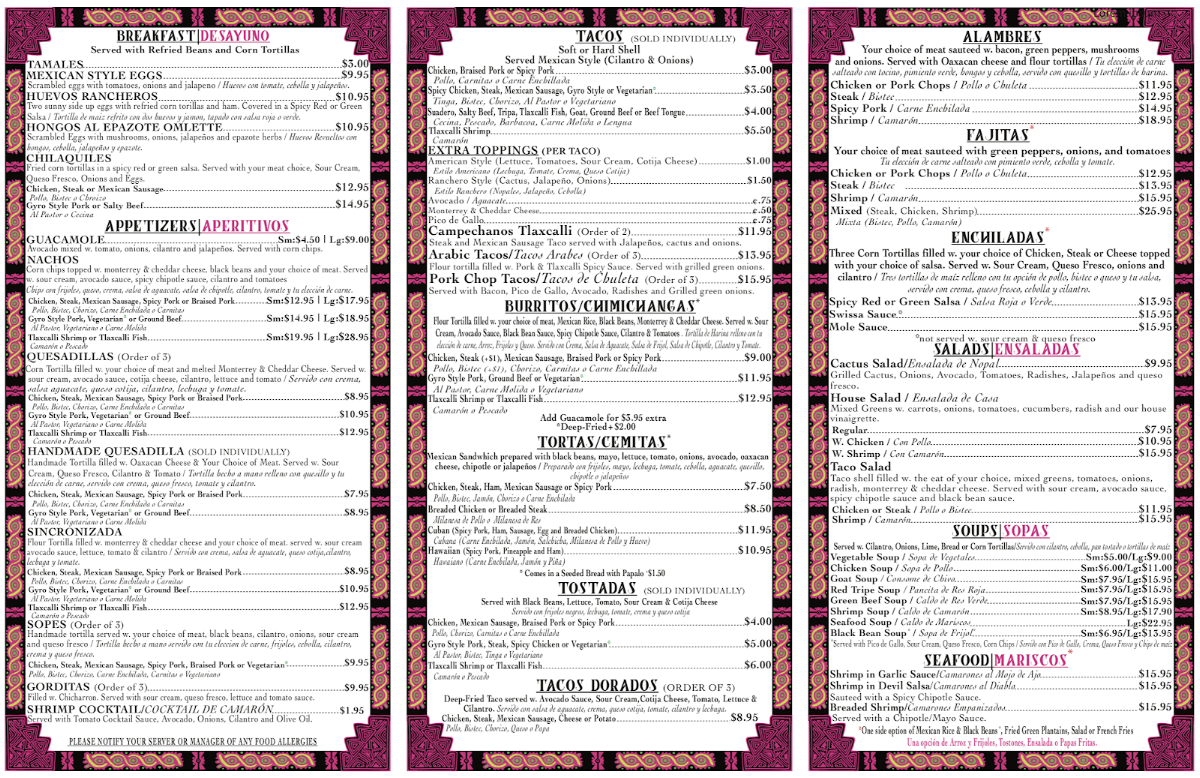 Taqueria Tlaxcalli Photo Menu 1