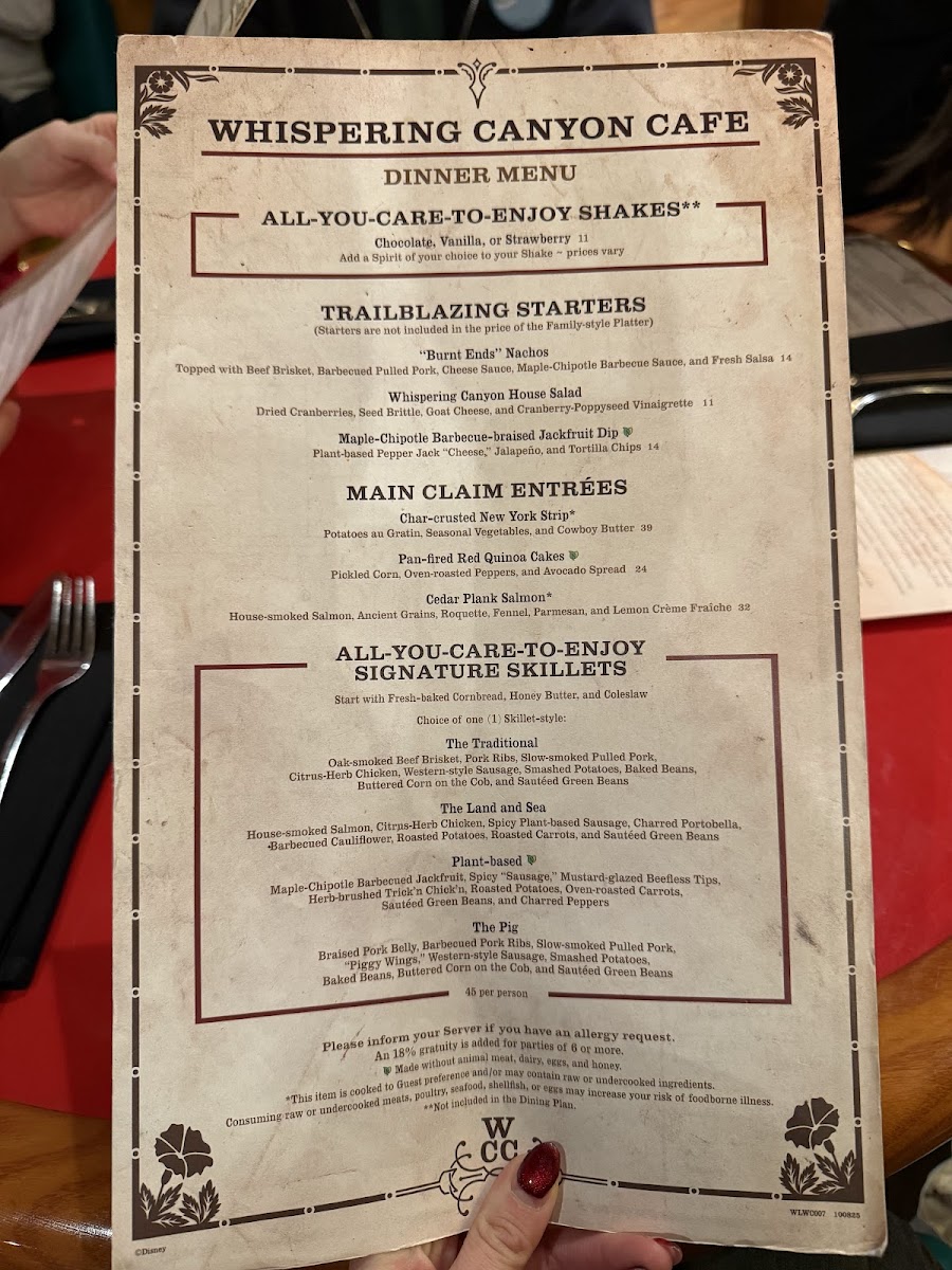 Whispering Canyon Cafe Photo Menu 1