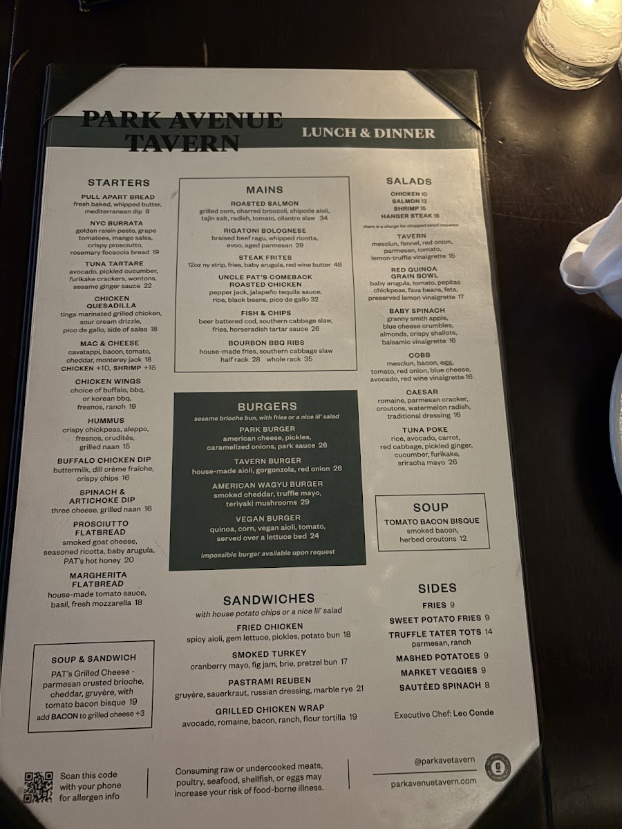 Park Avenue Tavern Photo Menu 1