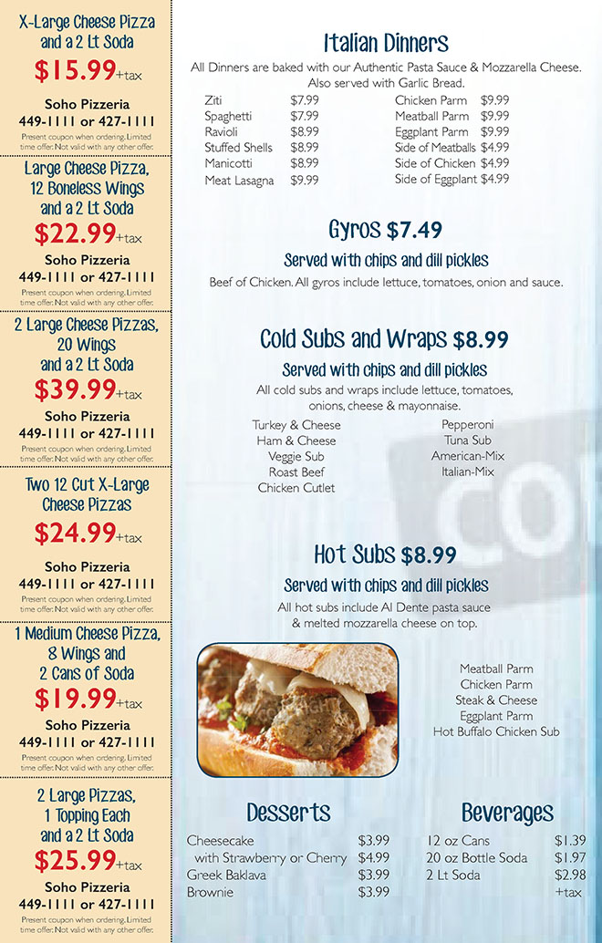 Soho Pizza Photo Menu 2