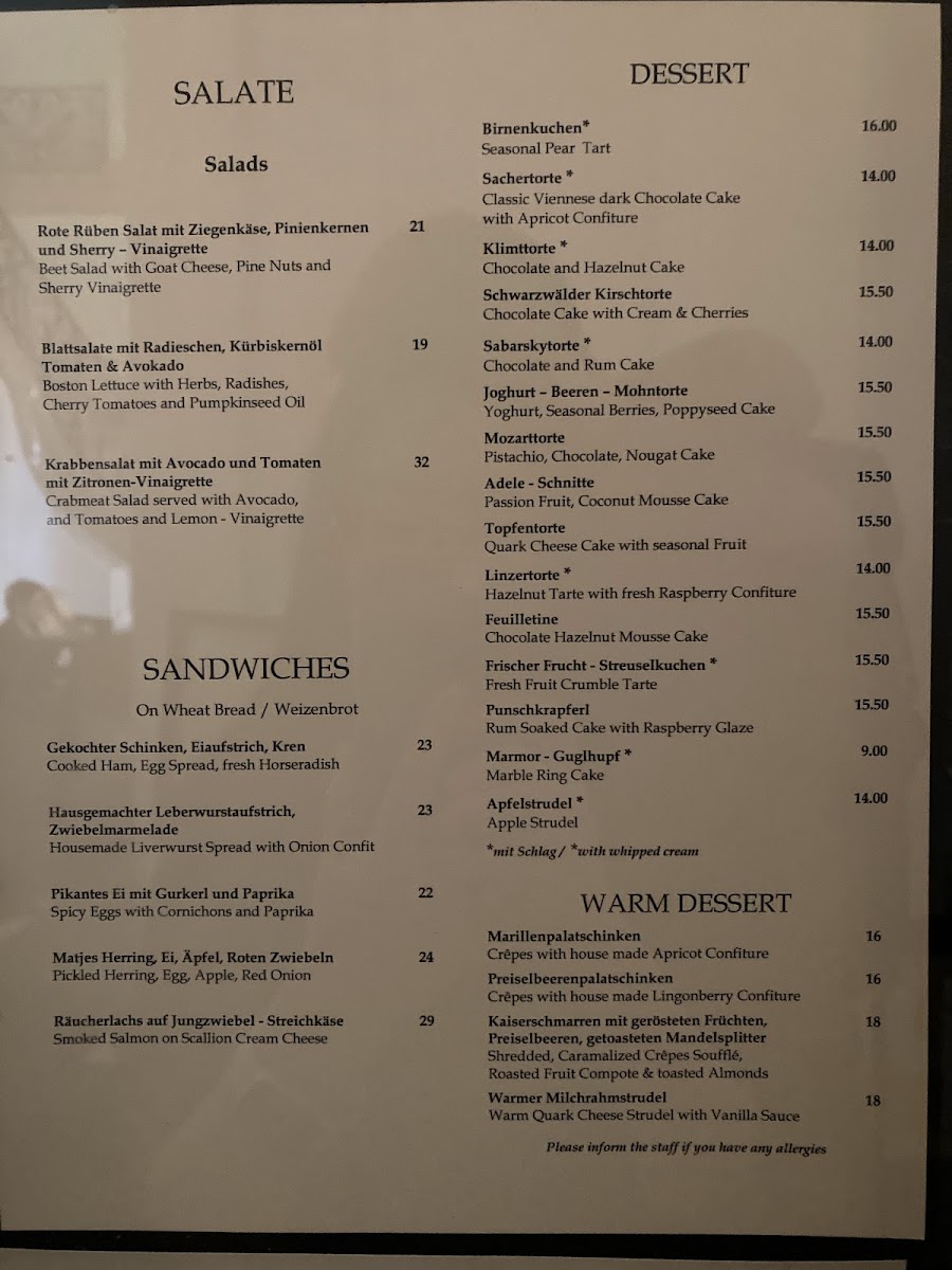 Café Sabarsky Photo Menu 2