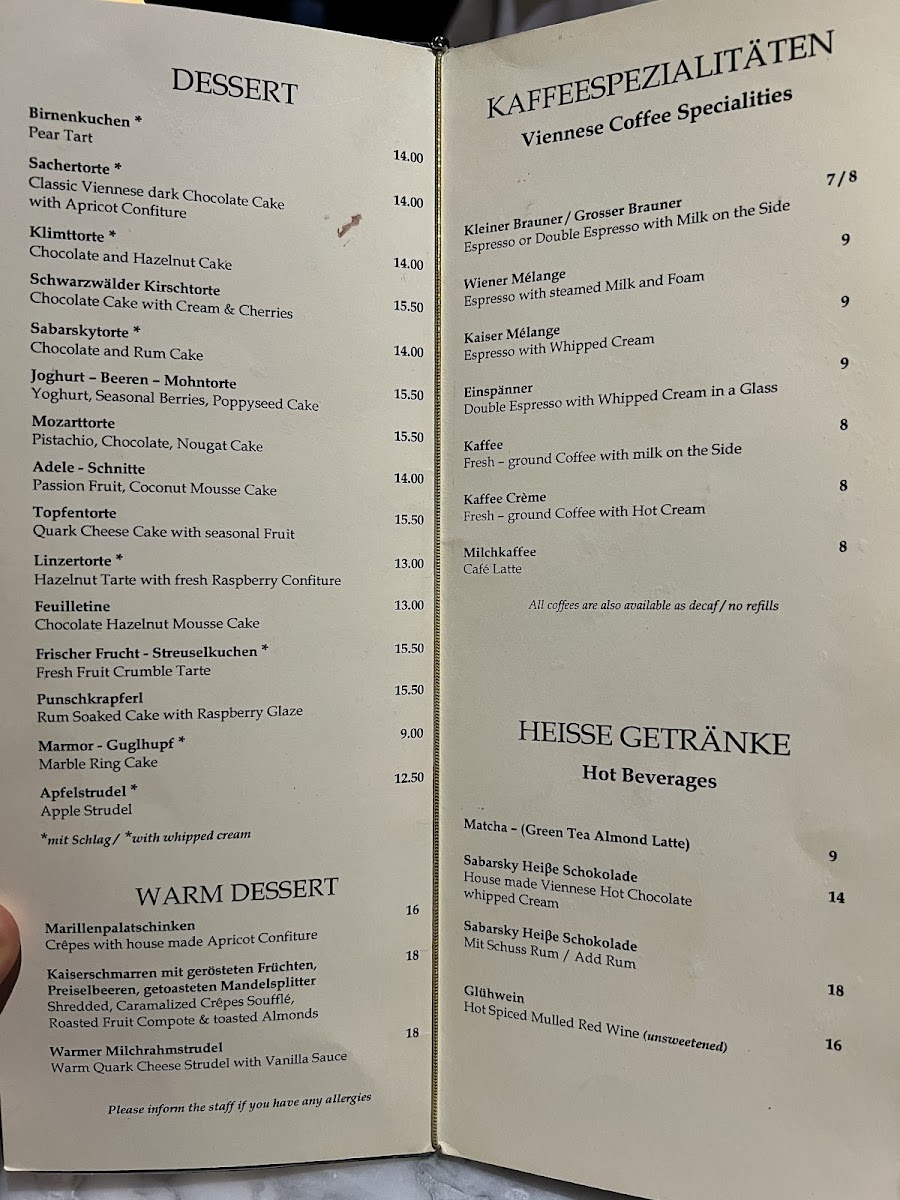 Café Sabarsky Photo Menu 3