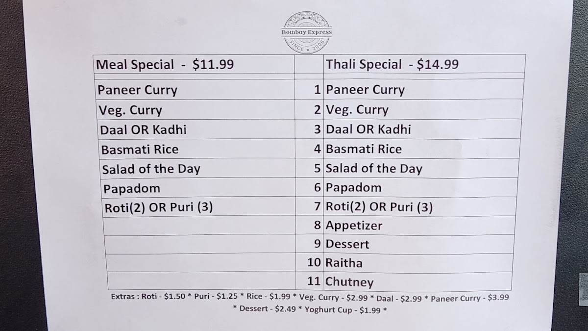 Bombay Express Photo Menu 2