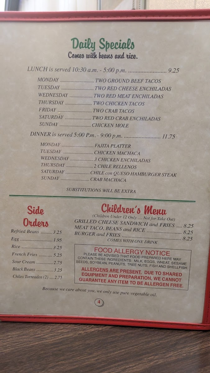 Kiki's Mexican Restaurant Photo Menu 1
