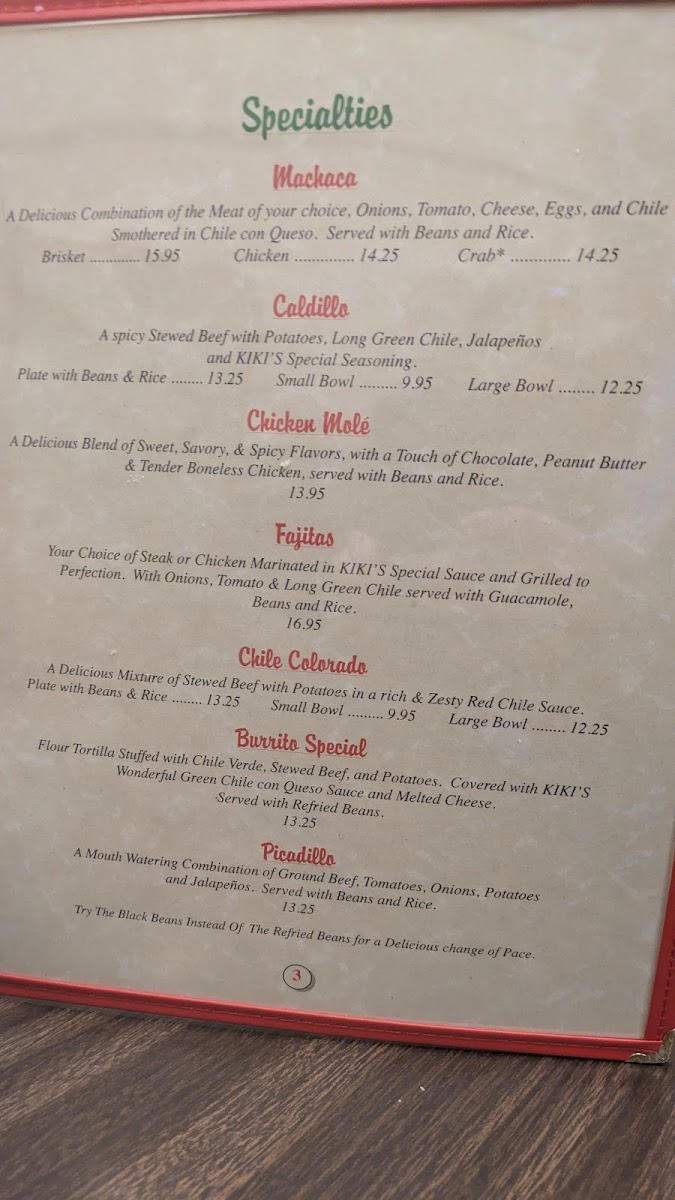 Kiki's Mexican Restaurant Photo Menu 2