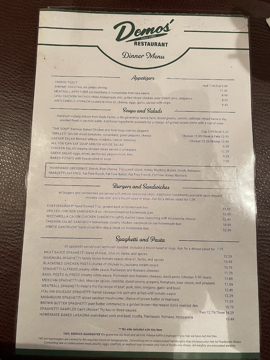 Demos' Restaurant Photo Menu 6