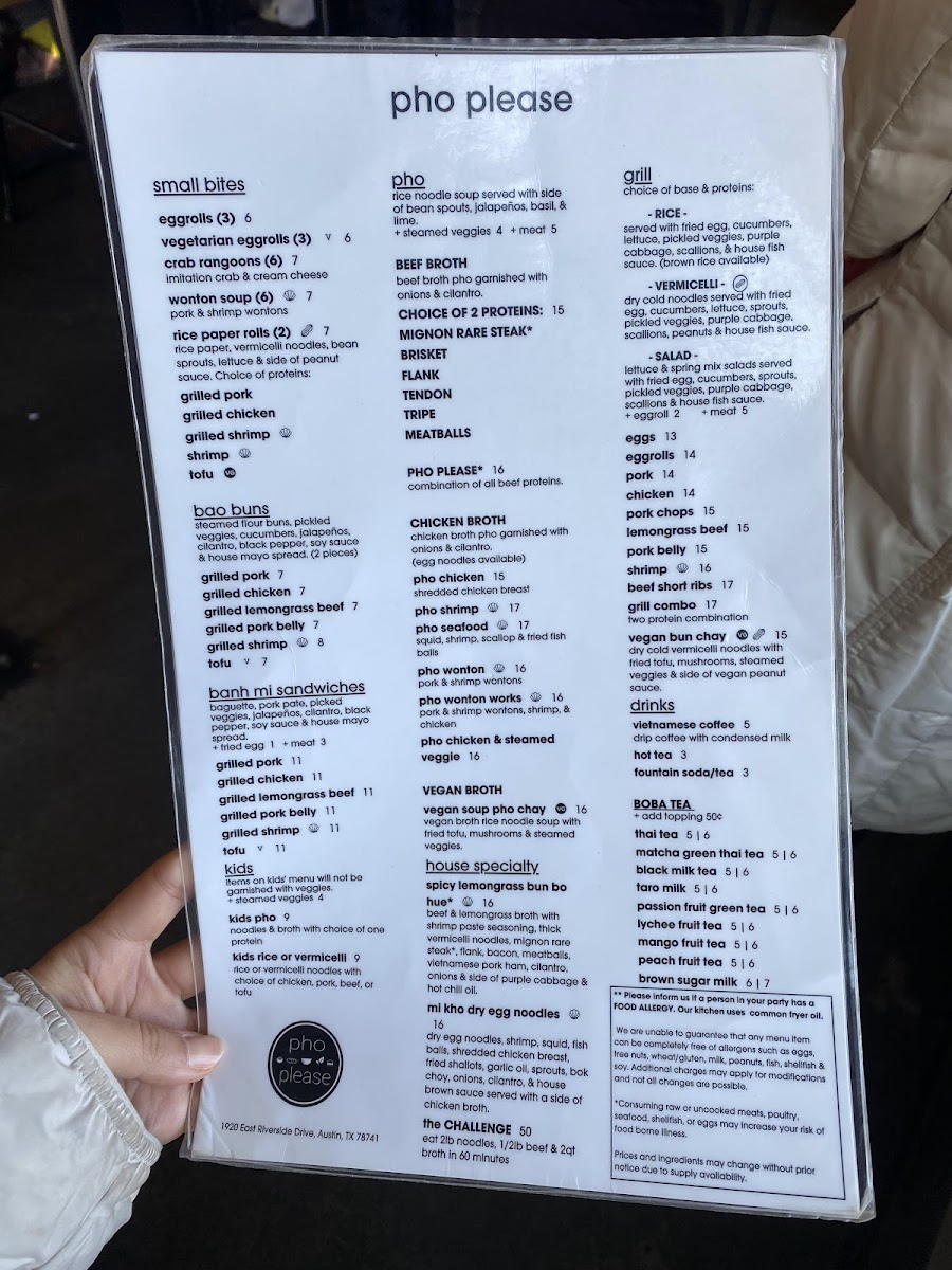 Pho Please Photo Menu 1