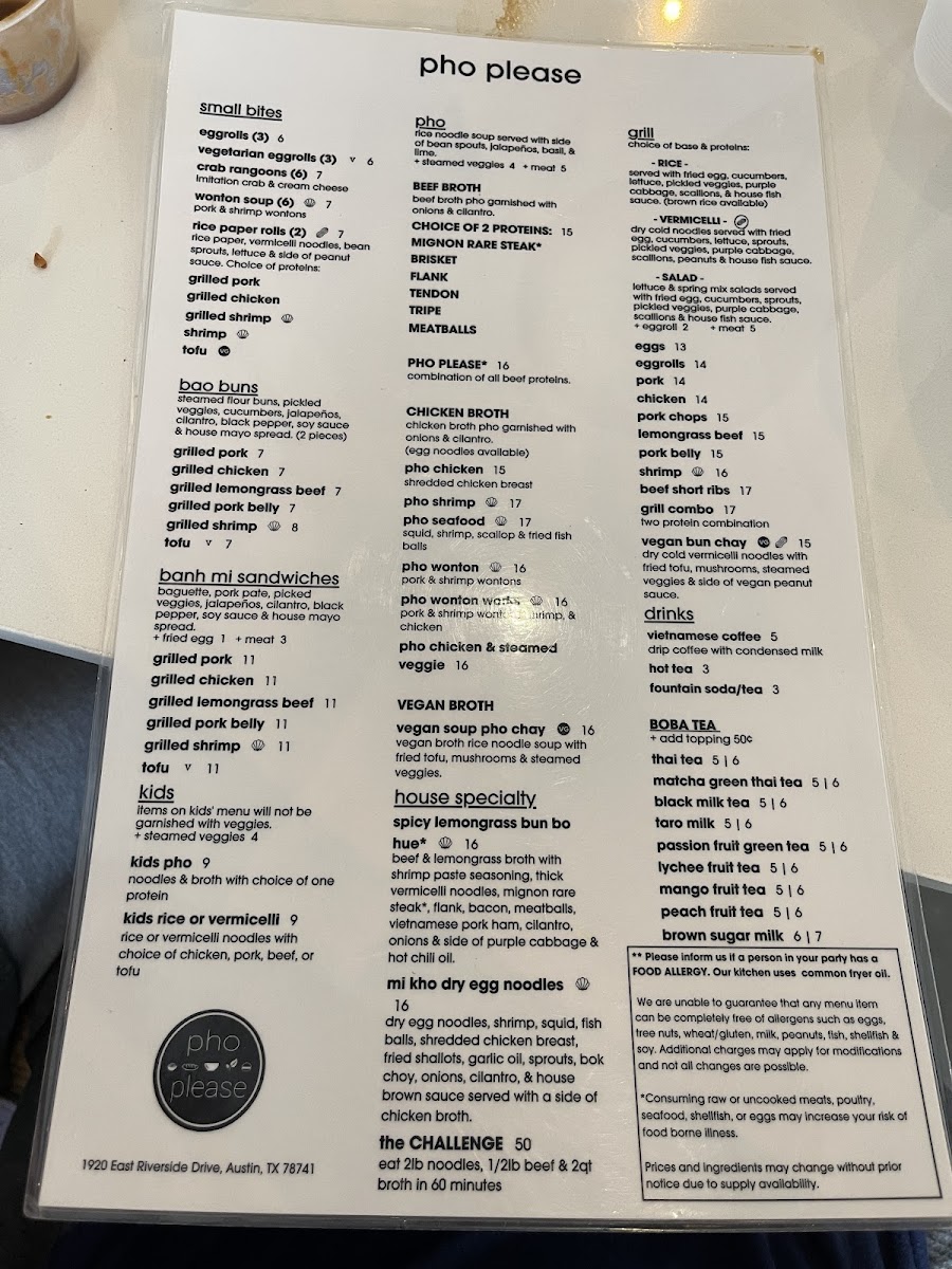 Pho Please Photo Menu 2
