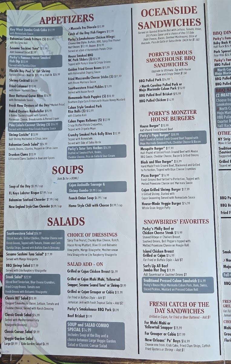 Porky's Bayside Restaurant and Marina Photo Menu 2