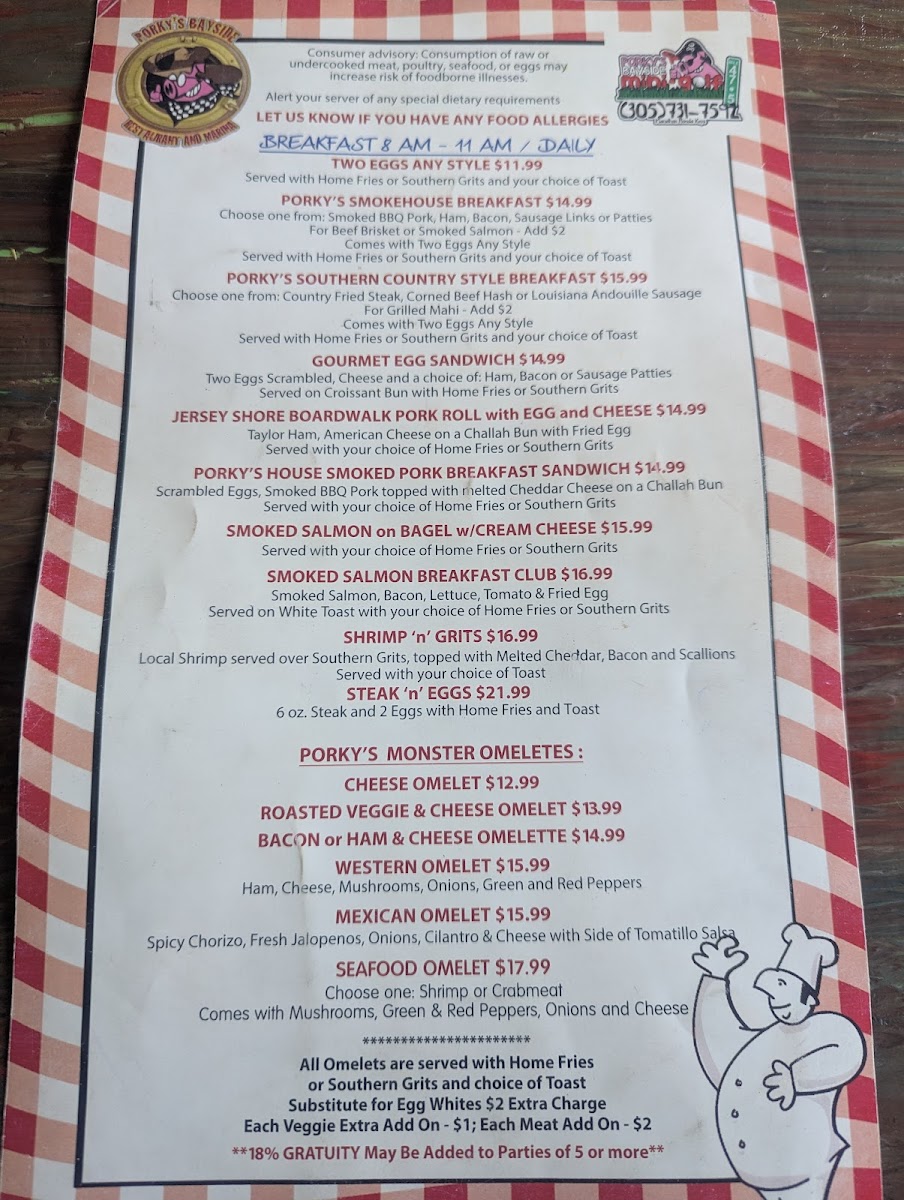 Porky's Bayside Restaurant and Marina Photo Menu 6