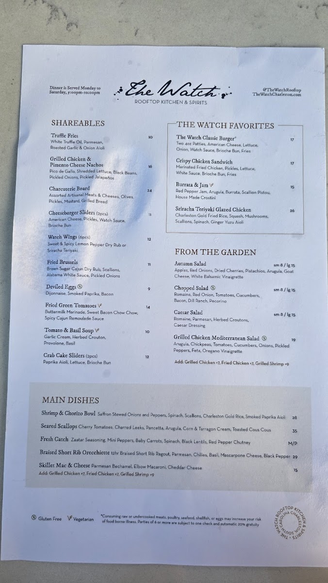 The Watch Rooftop Kitchen and Spirits Photo Menu 1