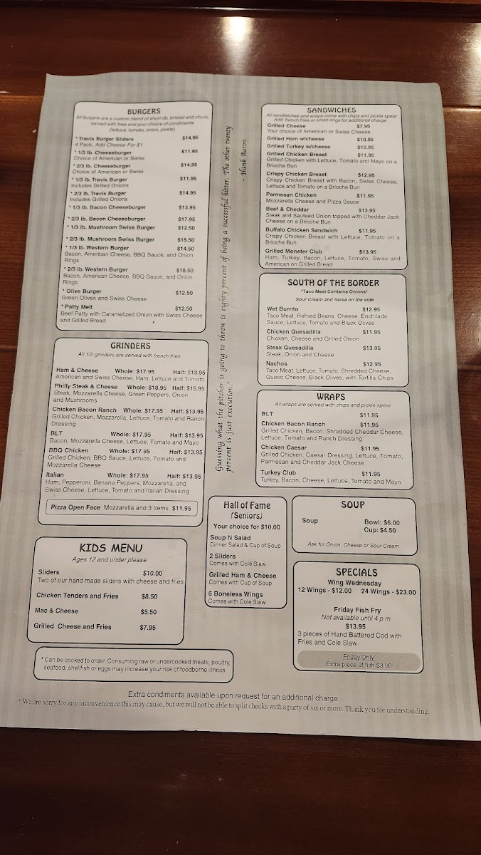 Chatters Bull Pen Photo Menu 1