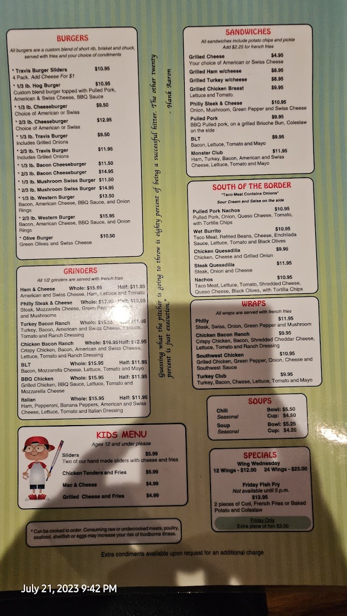 Chatters Bull Pen Photo Menu 5