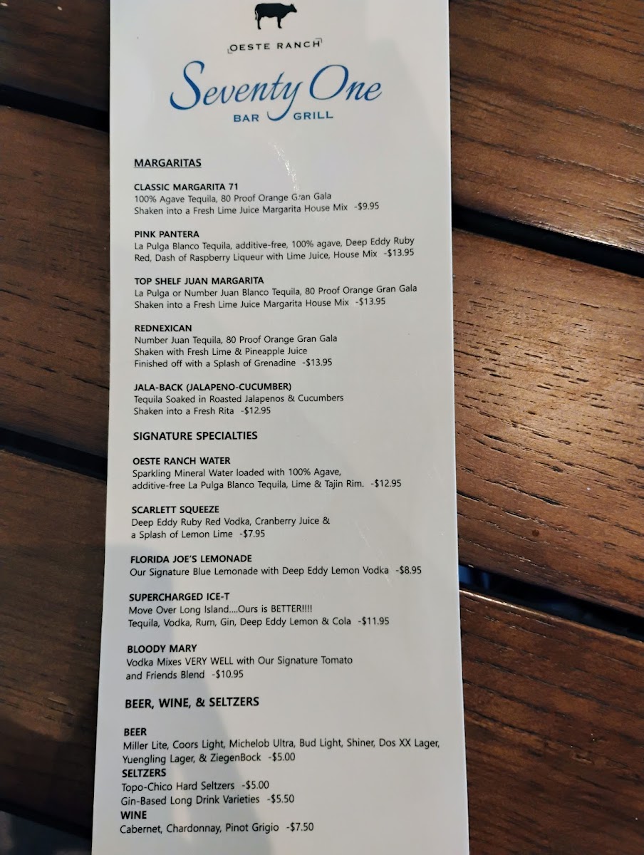 Seventy One Bar & Grill Photo Menu 1
