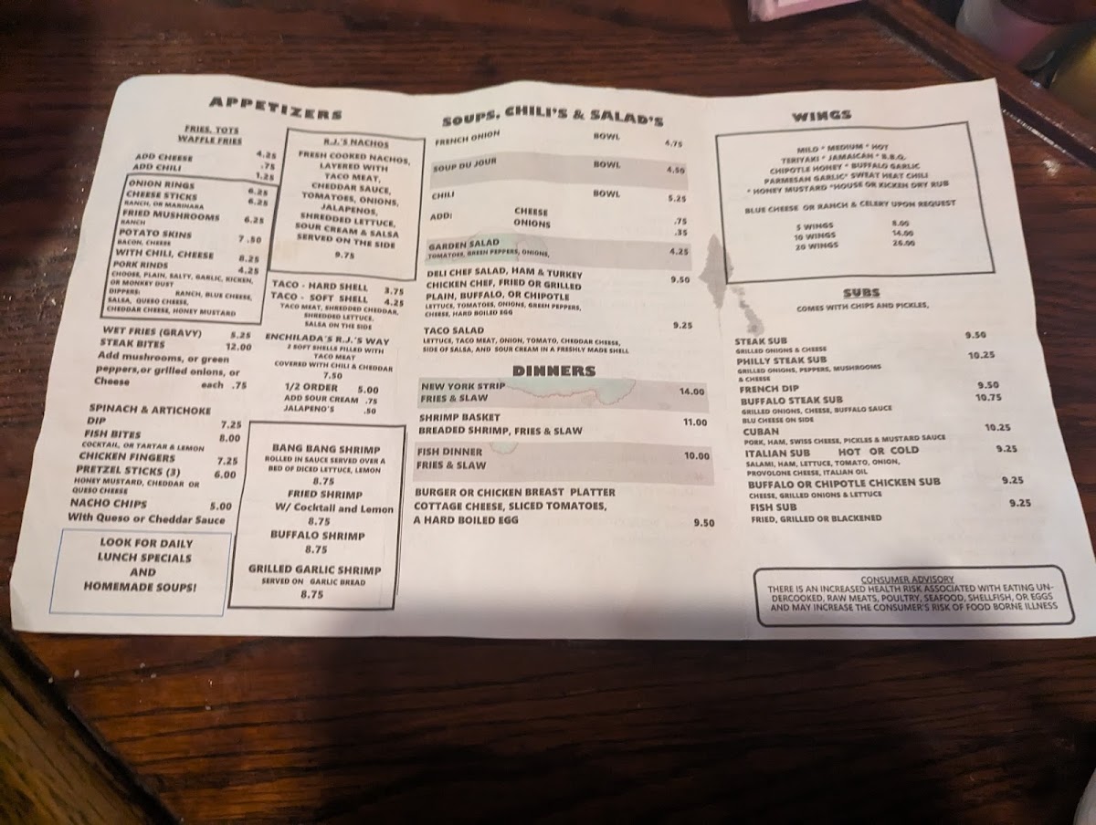 R J's Bar and grill Photo Menu 2