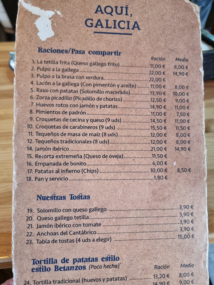 Aquí, Galicia Photo Menu 3