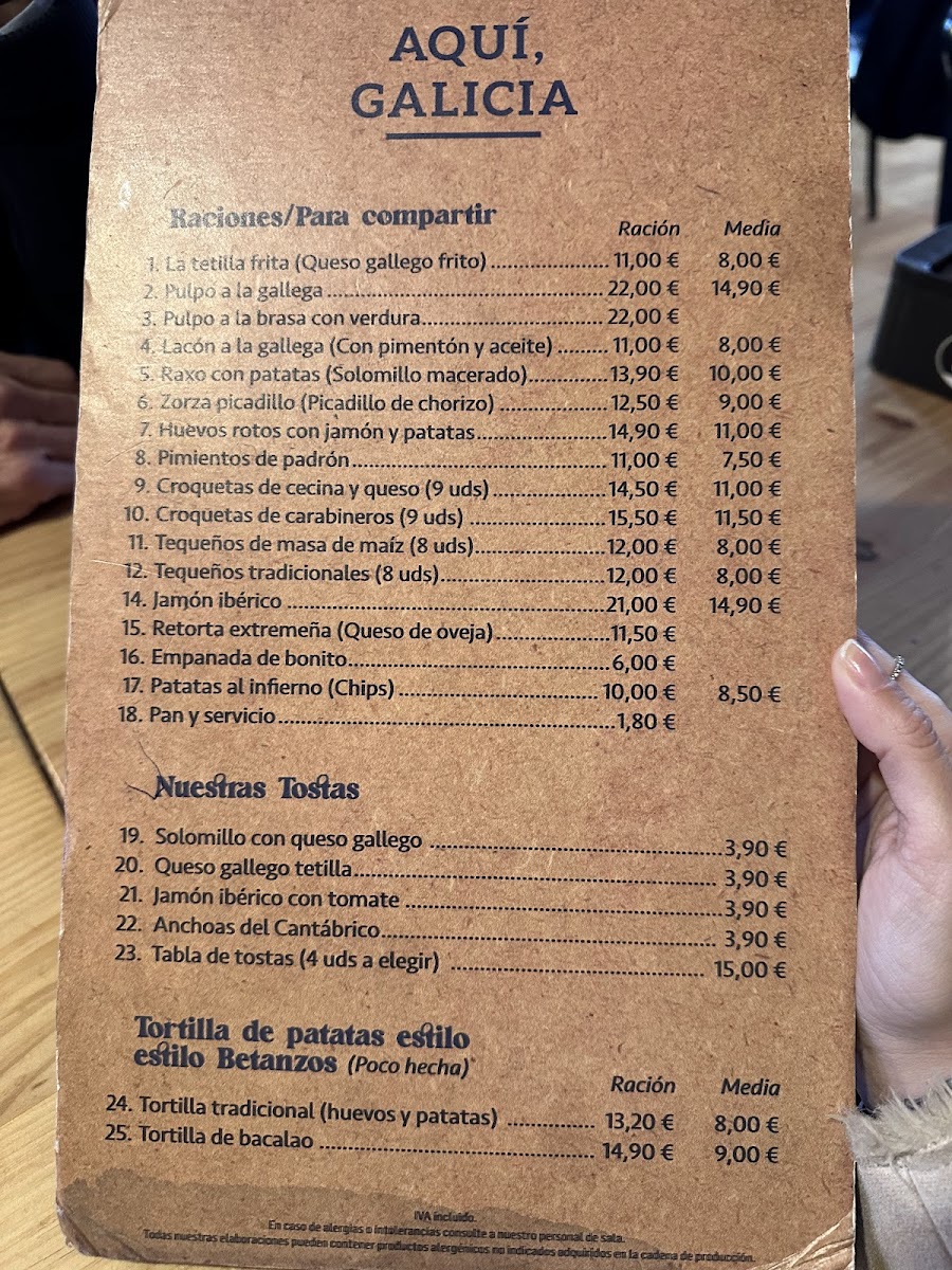 Aquí, Galicia Photo Menu 4