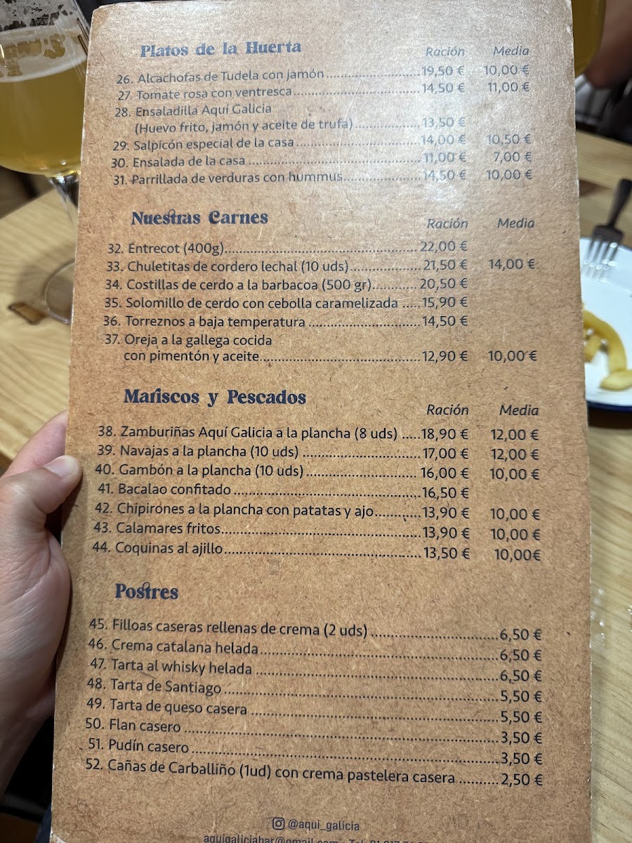 Aquí, Galicia Photo Menu 5