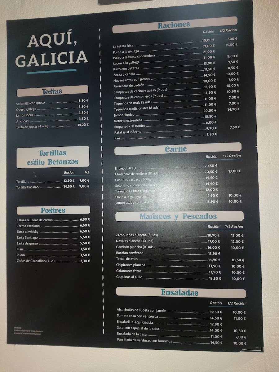 Aquí, Galicia Photo Menu 6