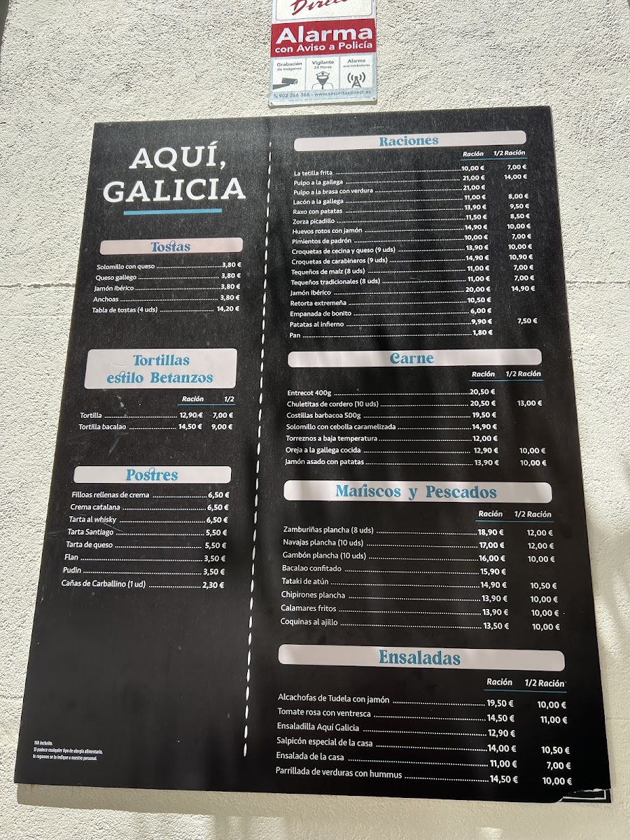 Aquí, Galicia Photo Menu 9