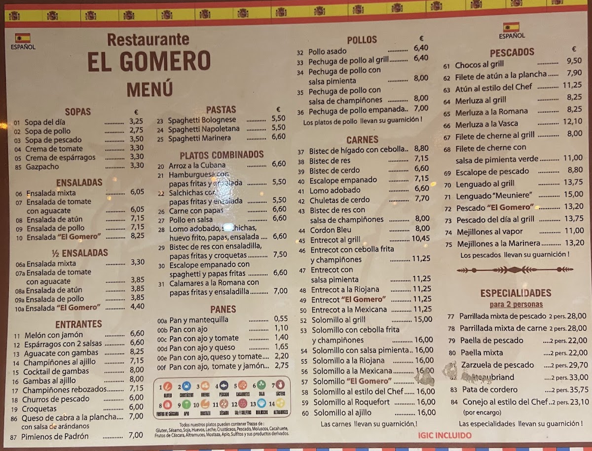 El Gomero Photo Menu 9