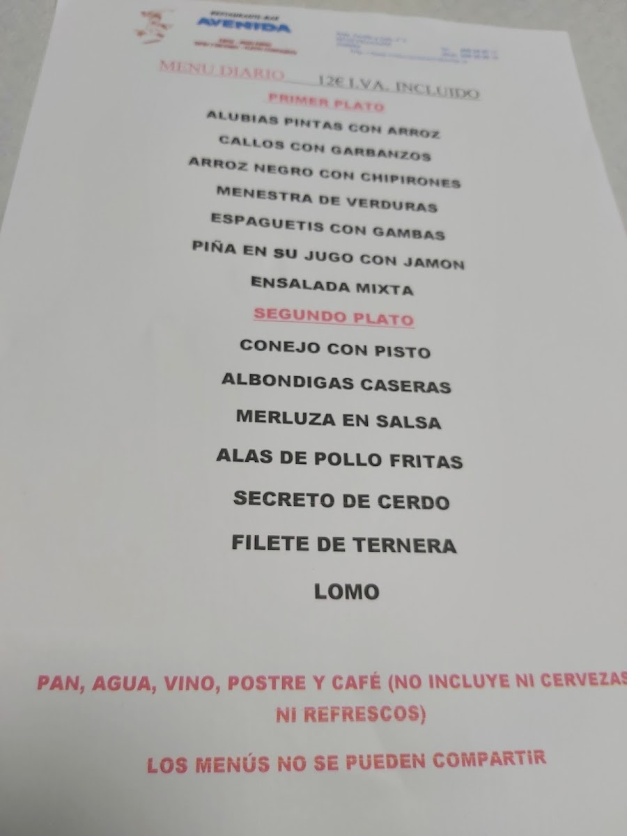 BAR RESTAURANTE AVENIDA Photo Menu 2