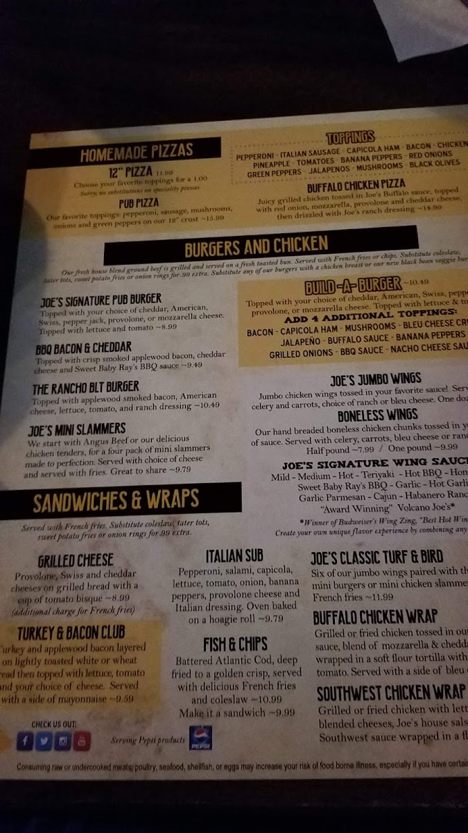 Joe's Pub New Albany Photo Menu 1