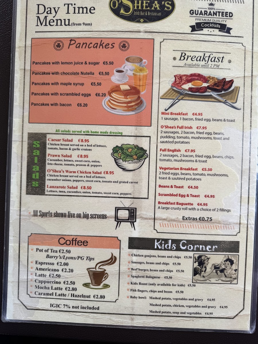 O´Sheas Irish Restaurant Photo Menu 1