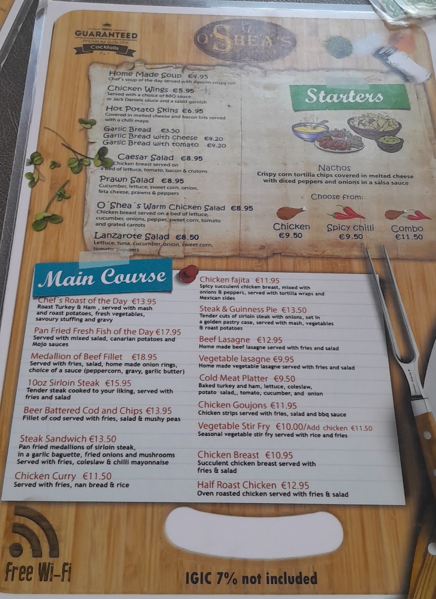 O´Sheas Irish Restaurant Photo Menu 2