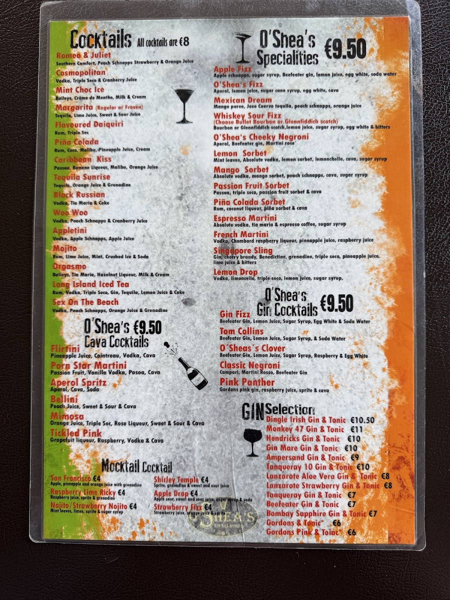 O´Sheas Irish Restaurant Photo Menu 3
