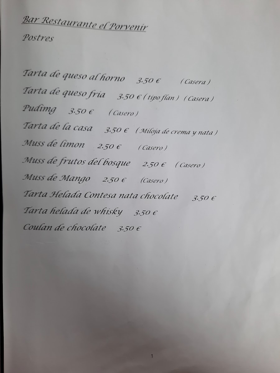 Restaurante El Porvenir Photo Menu 2