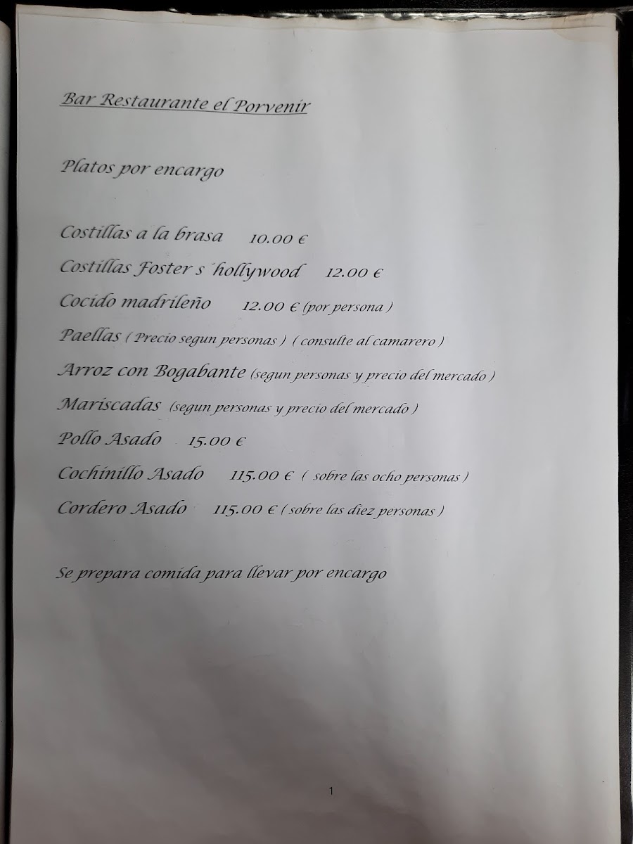 Restaurante El Porvenir Photo Menu 4